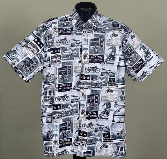Vintage Motorcycles Hawaiian shirt- Made in USA- Cotton